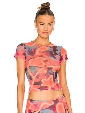 Miaou Neon Mesh Peach Floral Top - XS - LIKE NEW / NWOT 🌸 REVOLVE